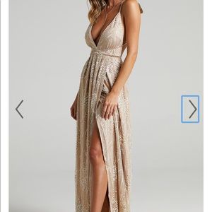 Showpo New York Nights Maxi Dress In Gold 6 (M)